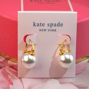 Kate Spade Signature Signed Pearl Drop Earrings in Gold NWT